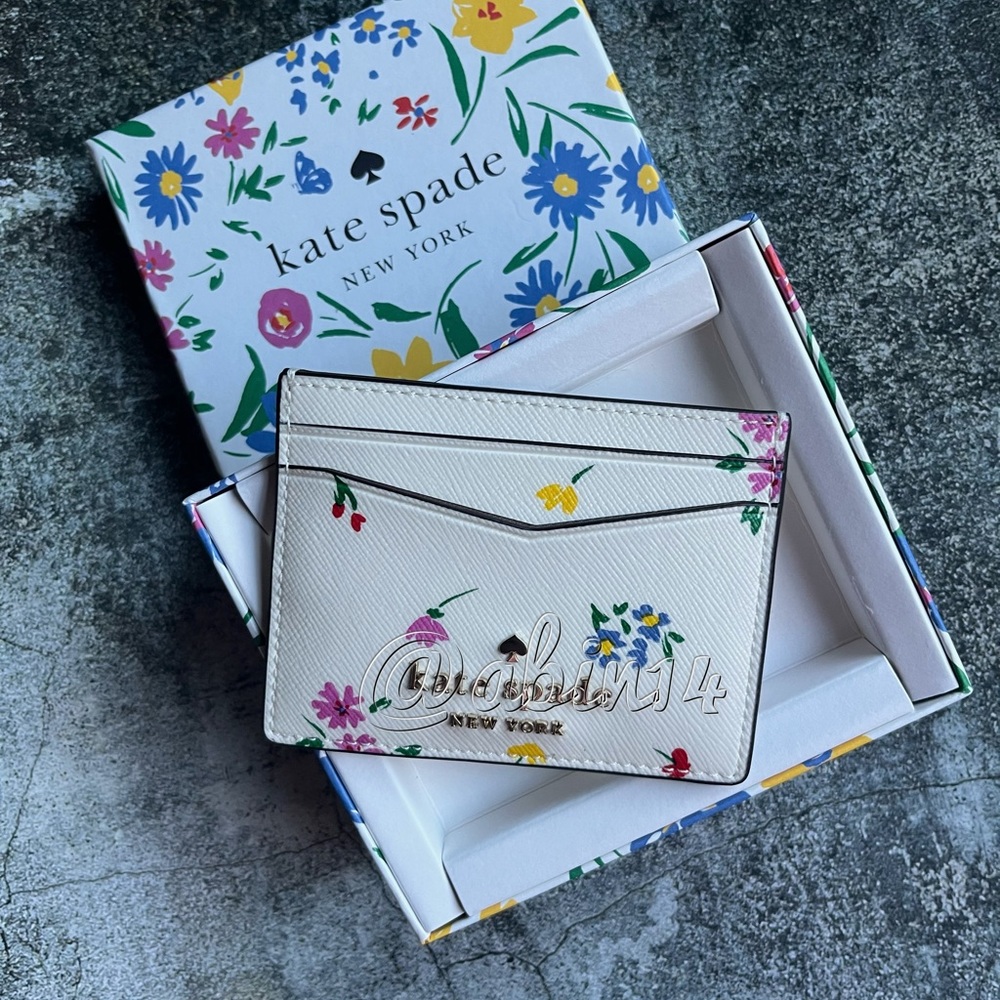 NWT Kate Spade Floral Print Leather Card Case In A Gift Box
